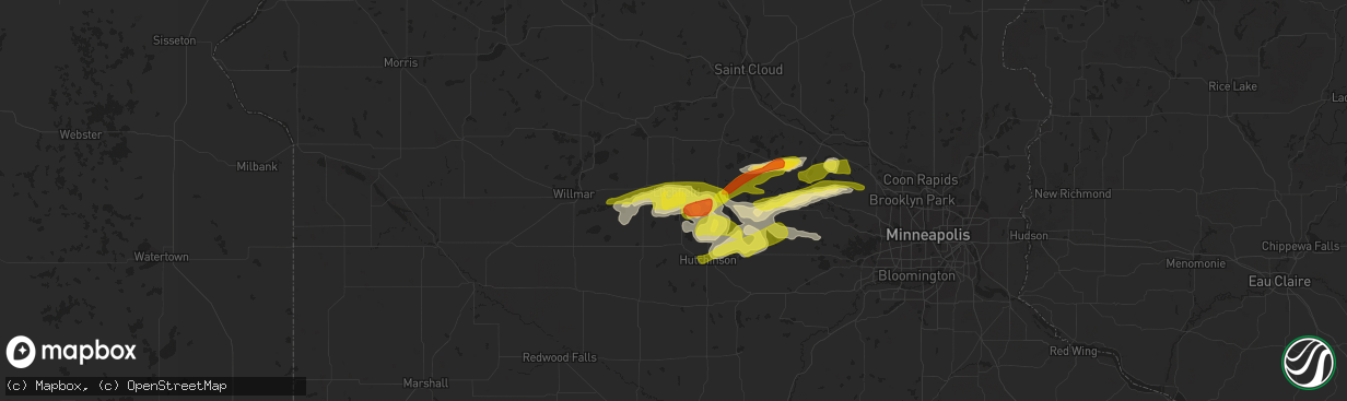 Hail map in Litchfield, MN on April 5, 2021