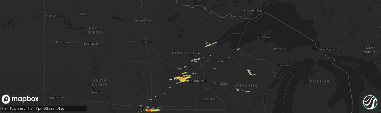 Hail map in Minnesota on April 5, 2021