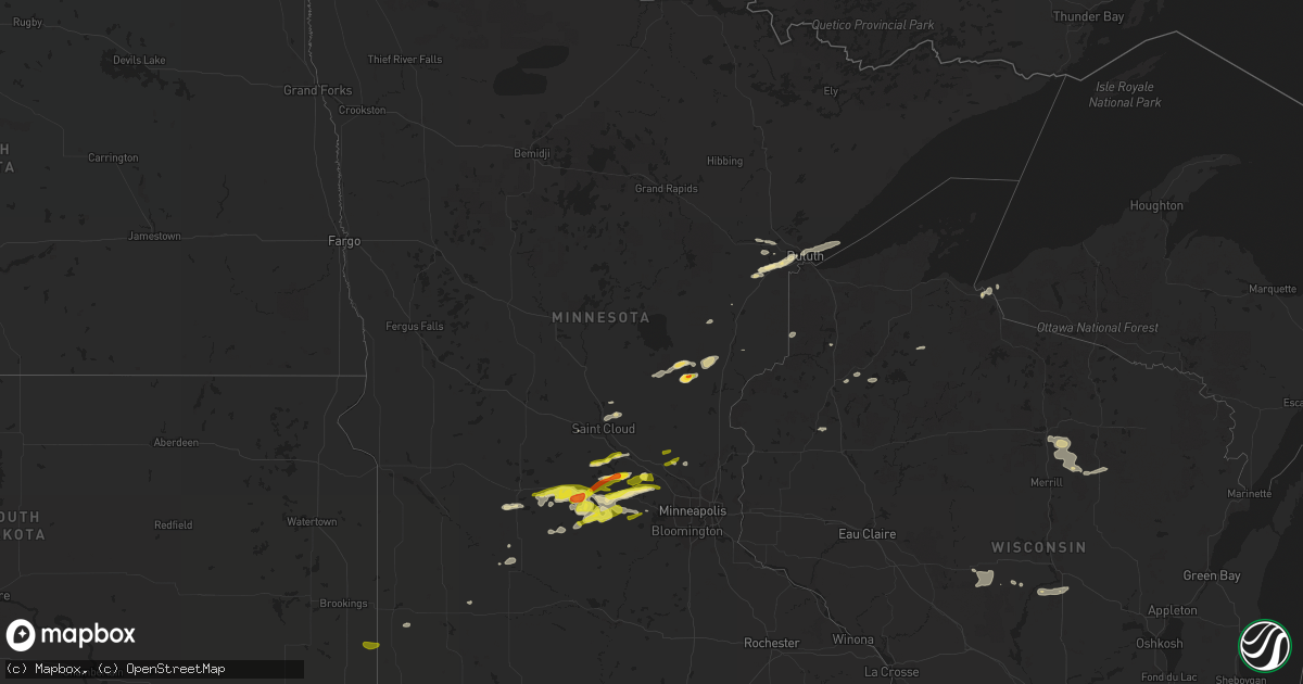 Hail map in Minnesota on April 5, 2021