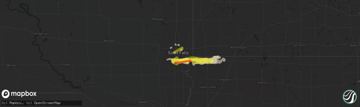 Hail map in Sioux Falls, SD on April 5, 2021