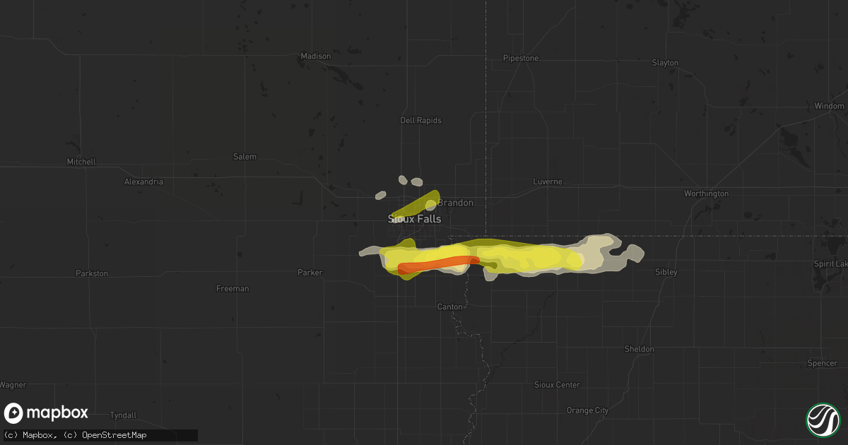 Hail map in Sioux Falls, SD on April 5, 2021