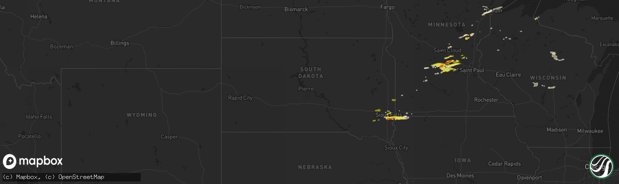 Hail map in South Dakota on April 5, 2021