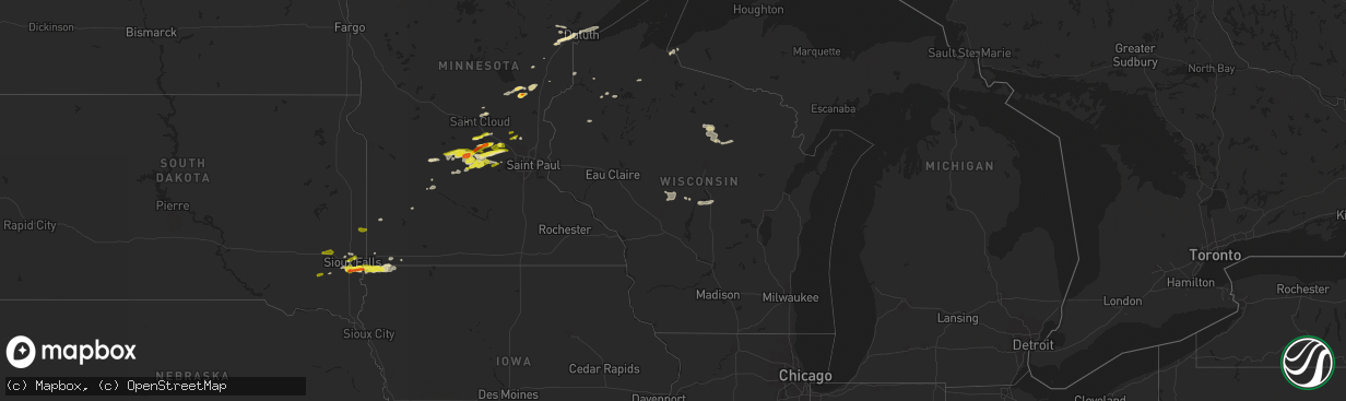 Hail map in Wisconsin on April 5, 2021