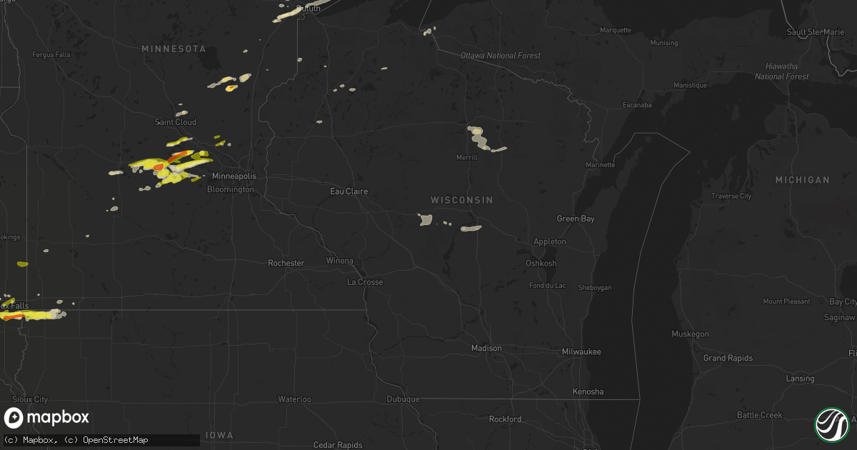 Hail map in Wisconsin on April 5, 2021