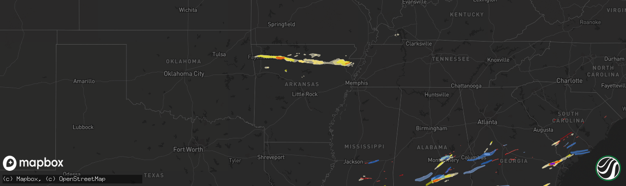 Hail map in Arkansas on April 5, 2022