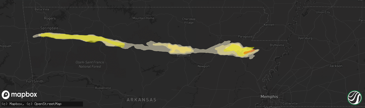 Hail map in Batesville, AR on April 5, 2022