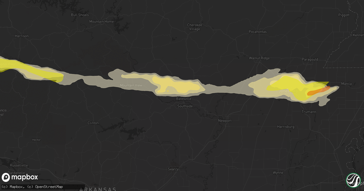 Hail map in Batesville, AR on April 5, 2022