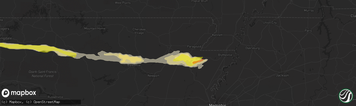 Hail map in Bono, AR on April 5, 2022