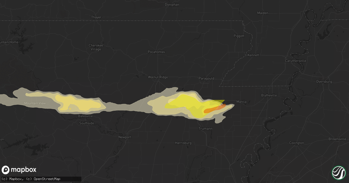 Hail map in Bono, AR on April 5, 2022