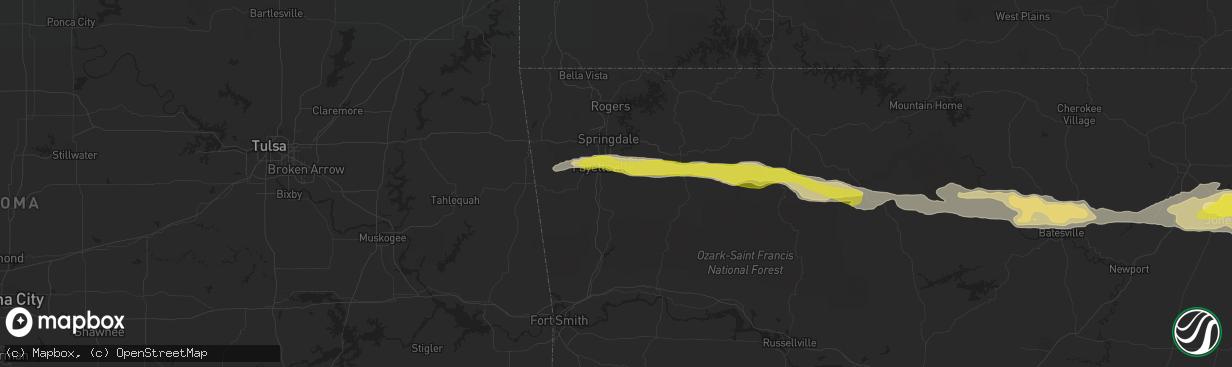 Hail map in Fayetteville, AR on April 5, 2022