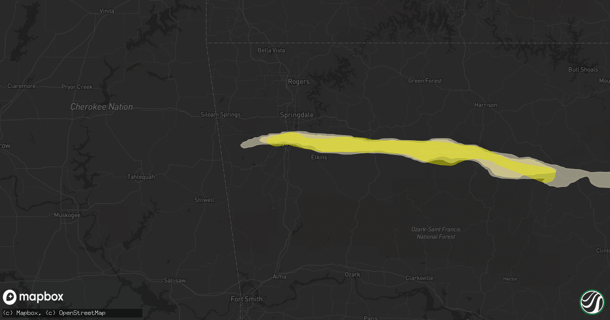 Hail map in Fayetteville, AR on April 5, 2022