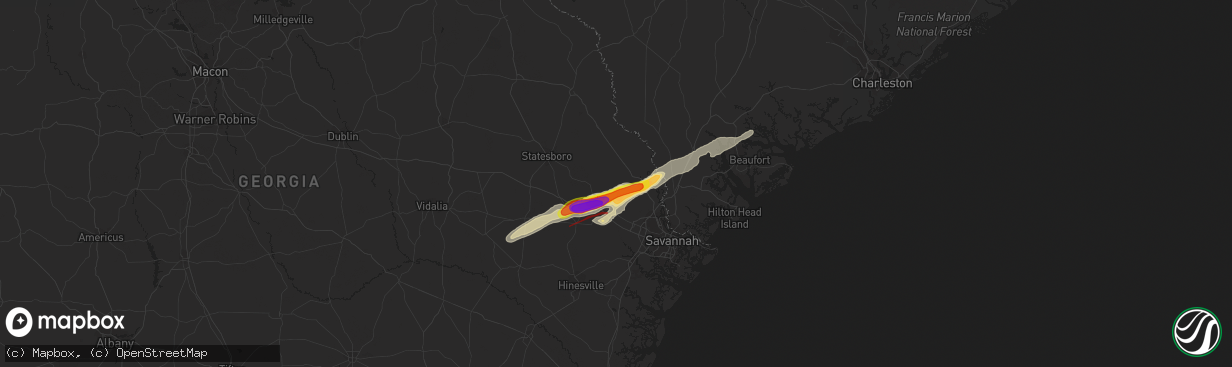 Hail map in Guyton, GA on April 5, 2022