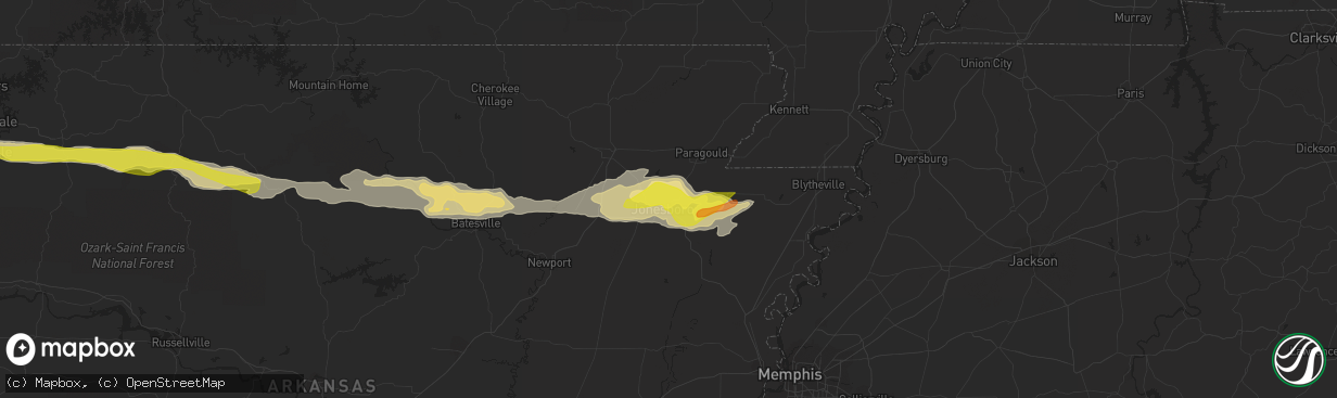 Hail map in Jonesboro, AR on April 5, 2022