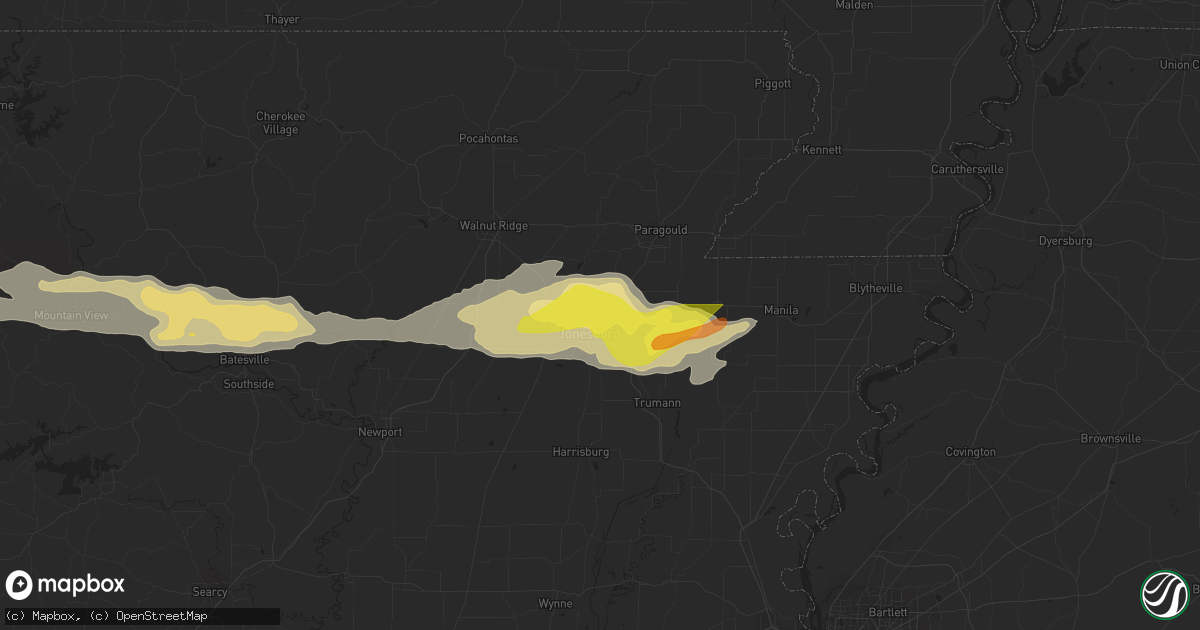 Hail map in Jonesboro, AR on April 5, 2022