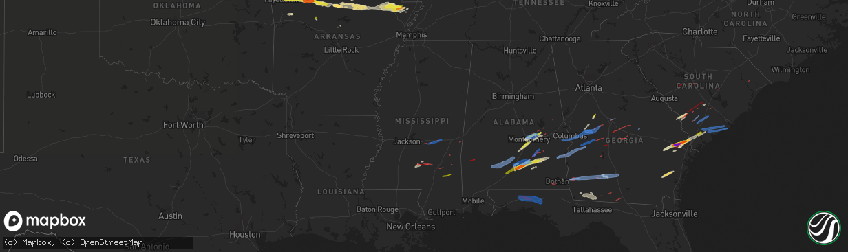 Hail map in Mississippi on April 5, 2022