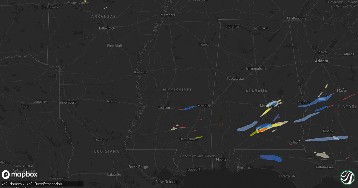 Hail map in Mississippi on April 5, 2022