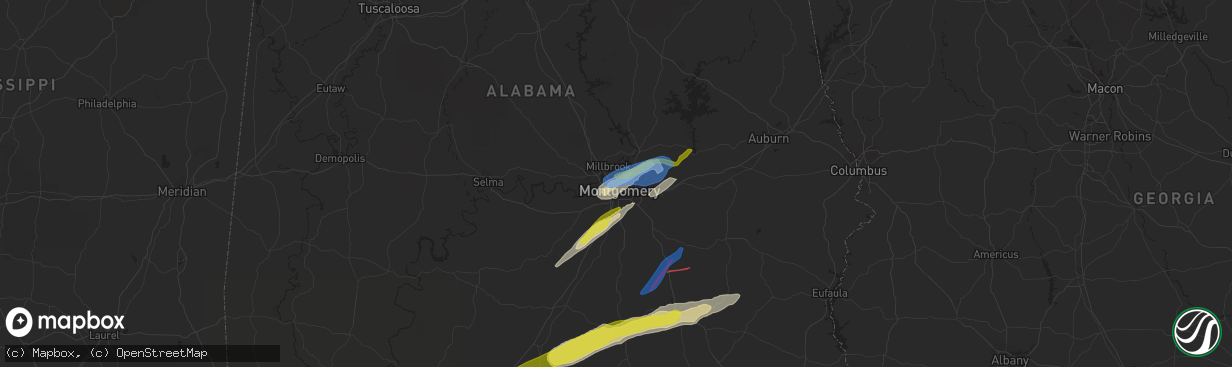 Hail map in Montgomery, AL on April 5, 2022