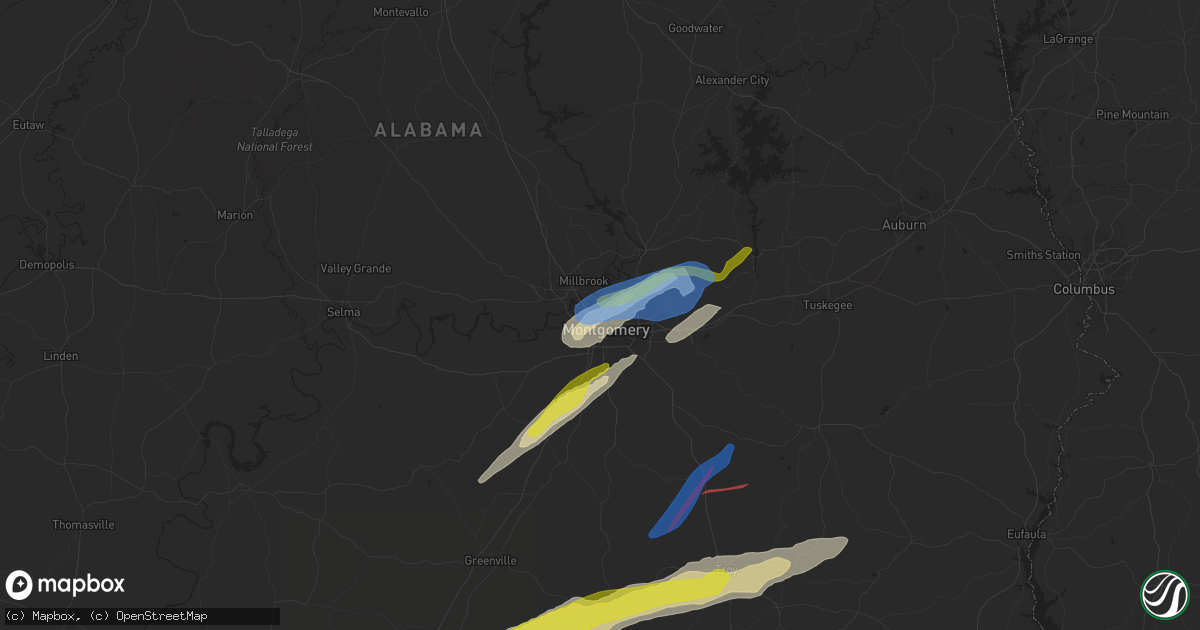 Hail map in Montgomery, AL on April 5, 2022