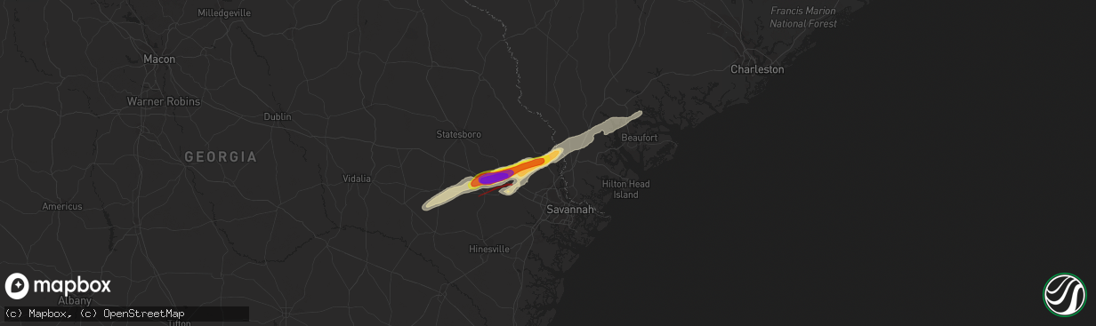 Hail map in Rincon, GA on April 5, 2022