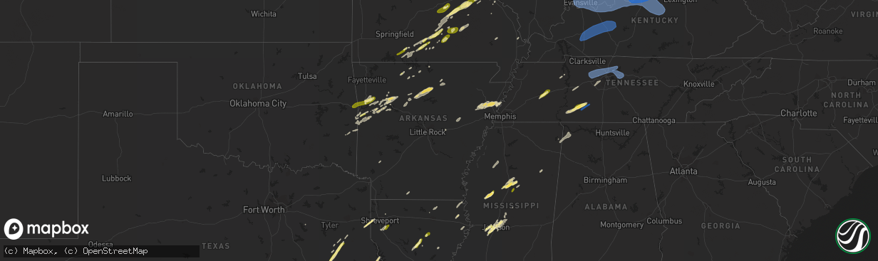 Hail map in Arkansas on April 5, 2023