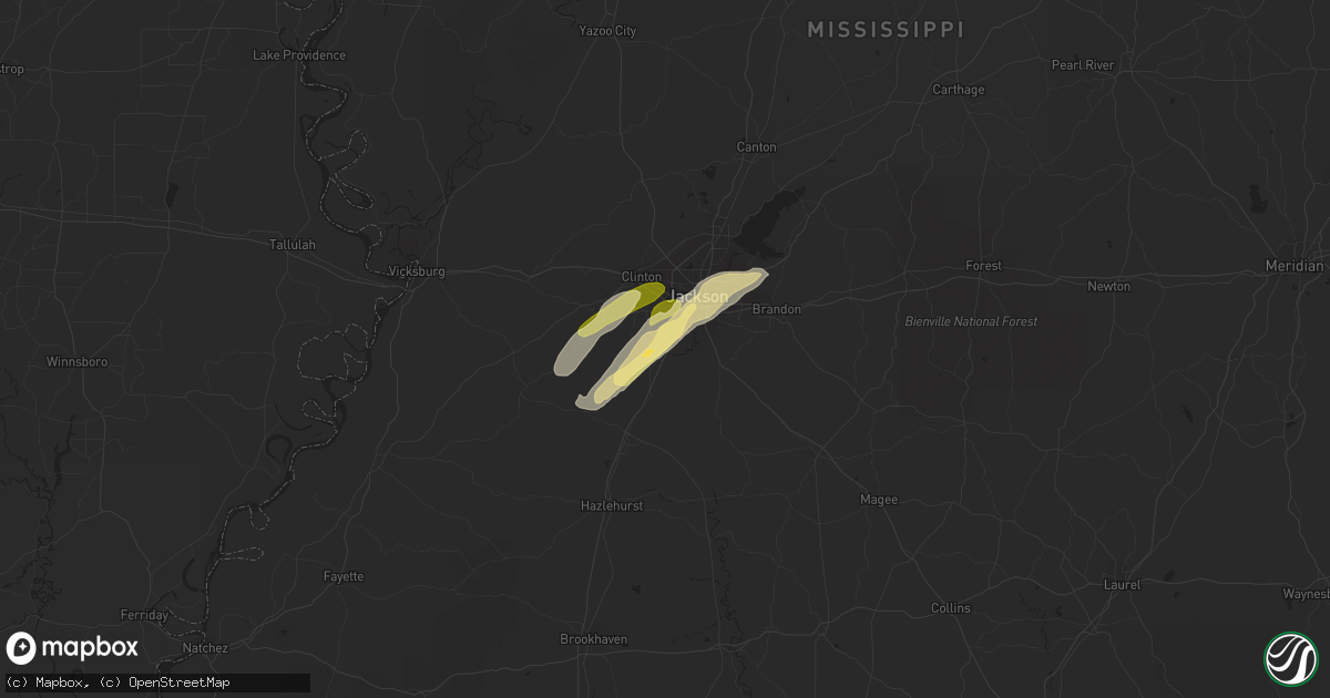 Hail map in Byram, MS on April 5, 2023
