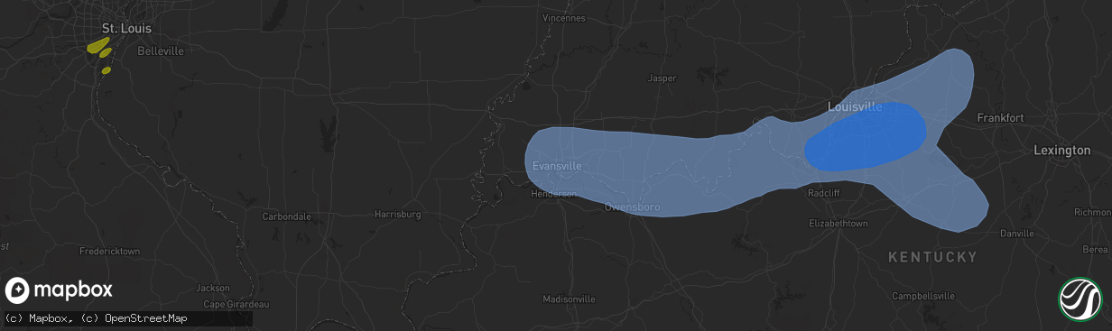 Hail map in Evansville, IN on April 5, 2023