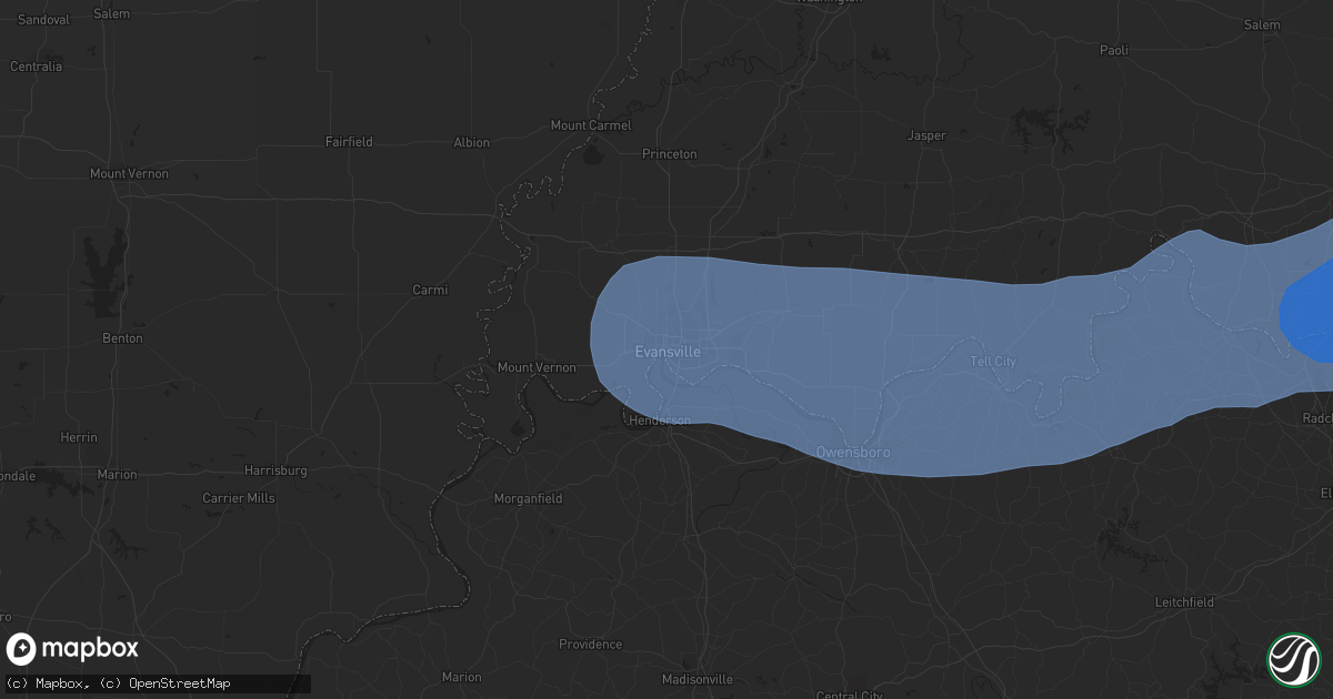 Hail map in Evansville, IN on April 5, 2023