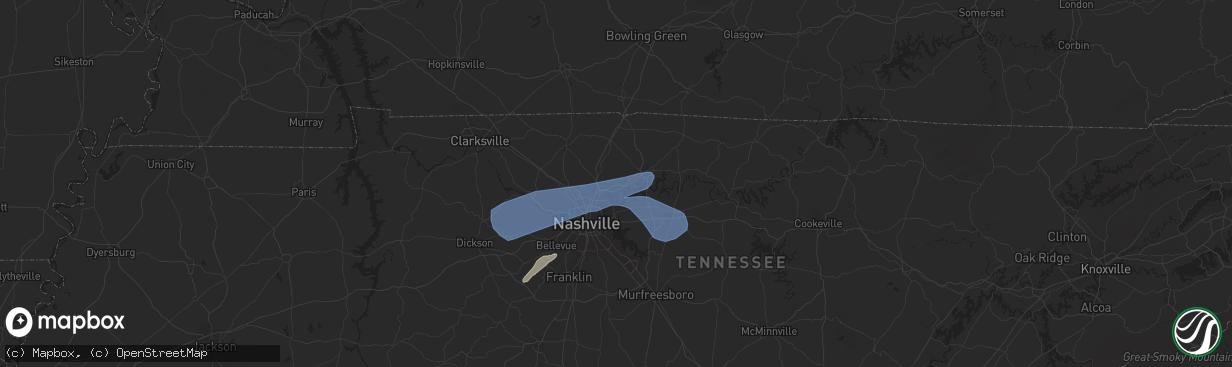 Hail map in Hendersonville, TN on April 5, 2023