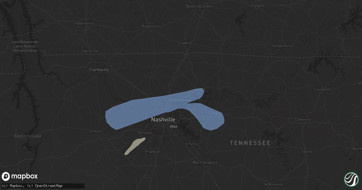Hail map in Hendersonville, TN on April 5, 2023