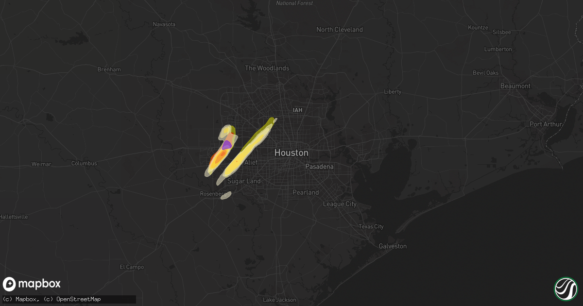 Hail map in Houston, TX on April 5, 2023