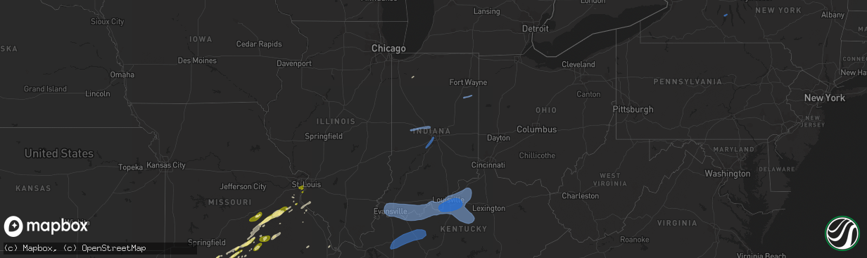 Hail map in Indiana on April 5, 2023