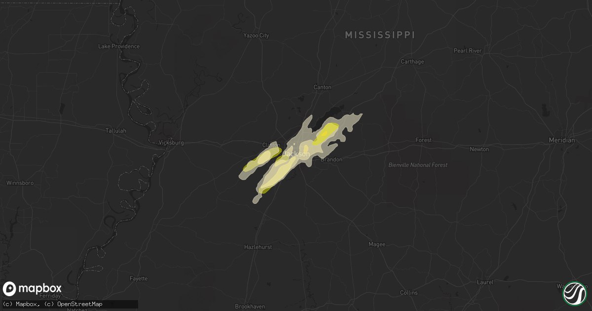 Hail map in Jackson, MS on April 5, 2023