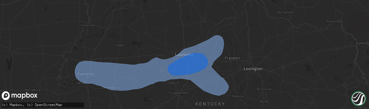 Hail map in Louisville, KY on April 5, 2023