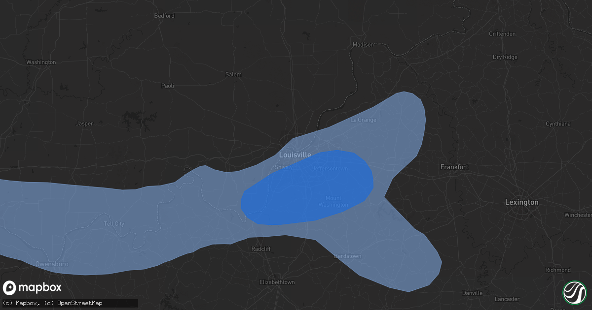 Hail map in Louisville, KY on April 5, 2023