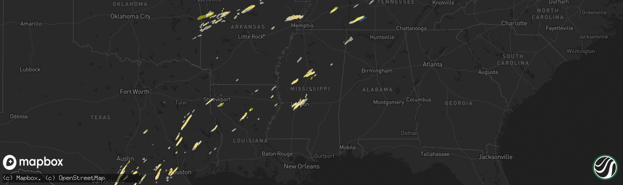 Hail map in Mississippi on April 5, 2023