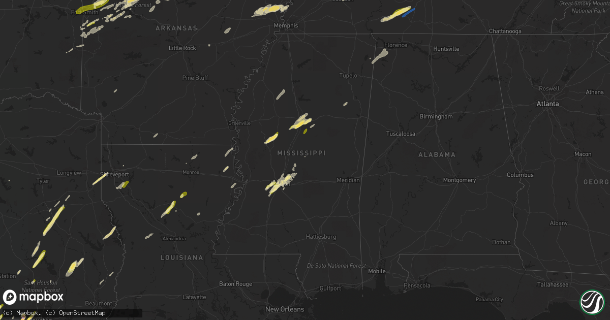 Hail map in Mississippi on April 5, 2023
