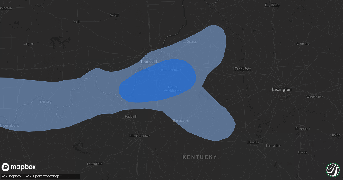 Hail map in Mount Washington, KY on April 5, 2023