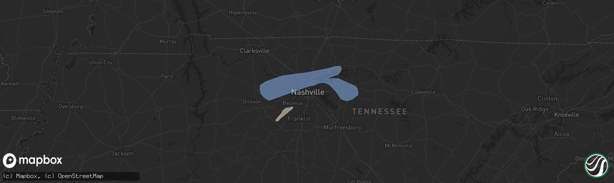 Hail map in Nashville, TN on April 5, 2023