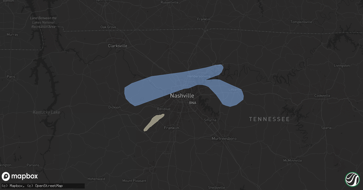 Hail map in Nashville, TN on April 5, 2023