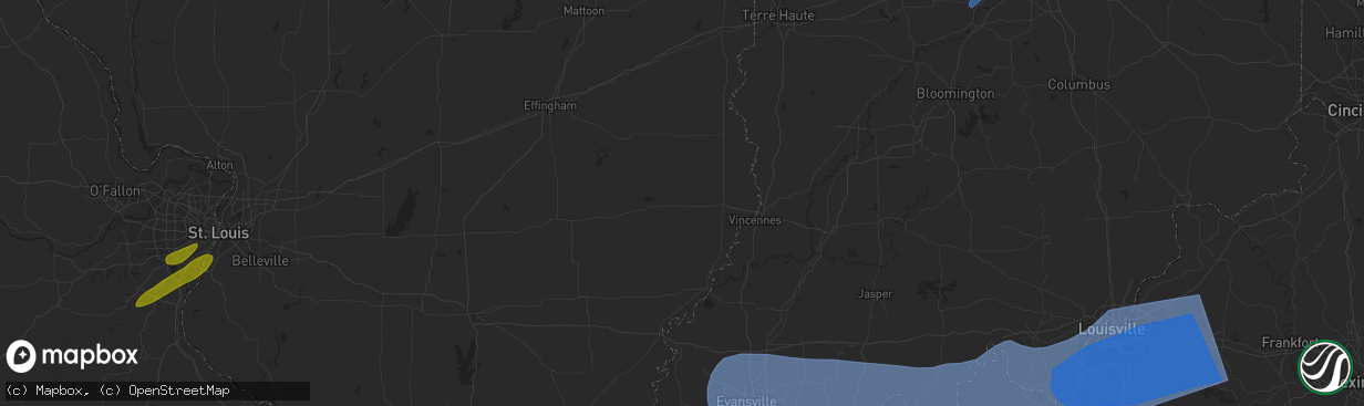 Hail map in Newburgh, IN on April 5, 2023