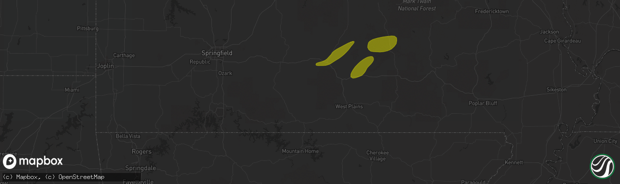 Hail map in Potosi, MO on April 5, 2023
