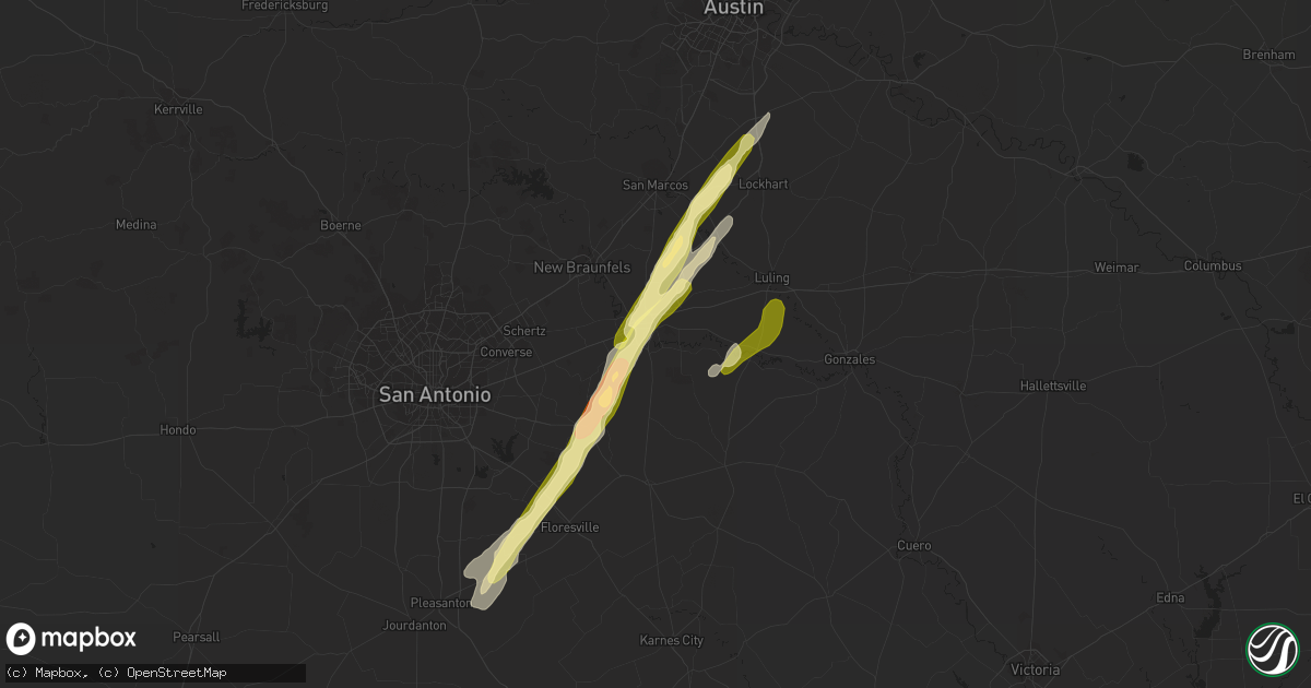 Hail map in Seguin, TX on April 5, 2023