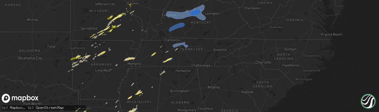 Hail map in Tennessee on April 5, 2023