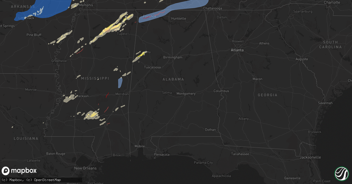 Hail map in Alabama on April 5, 2025