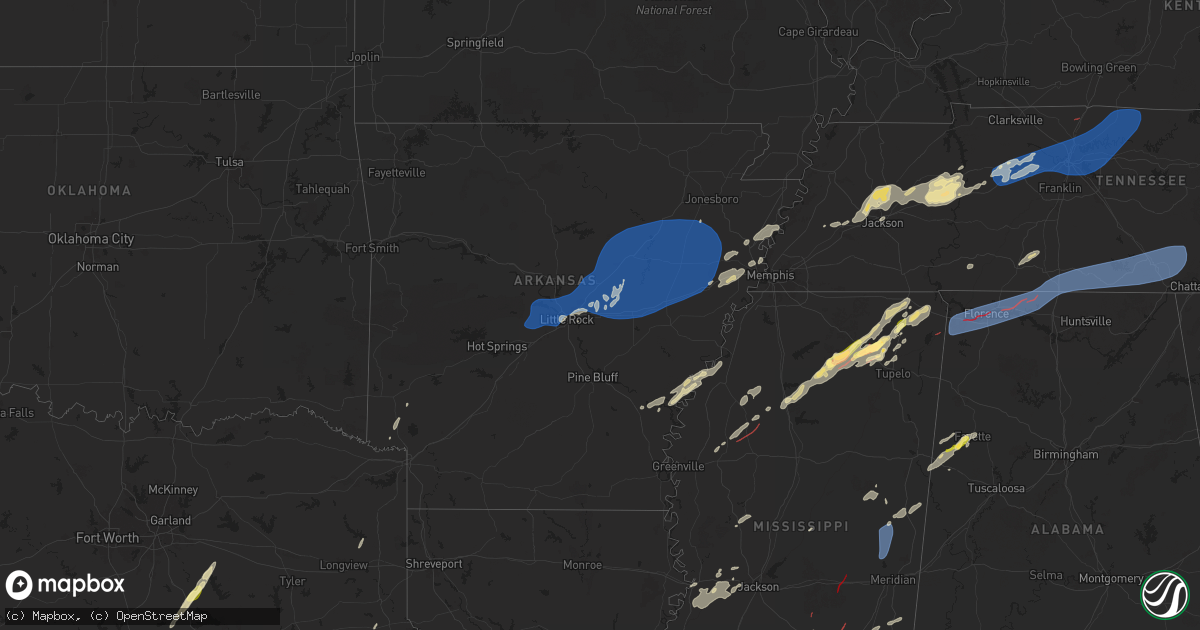 Hail map in Arkansas on April 5, 2025