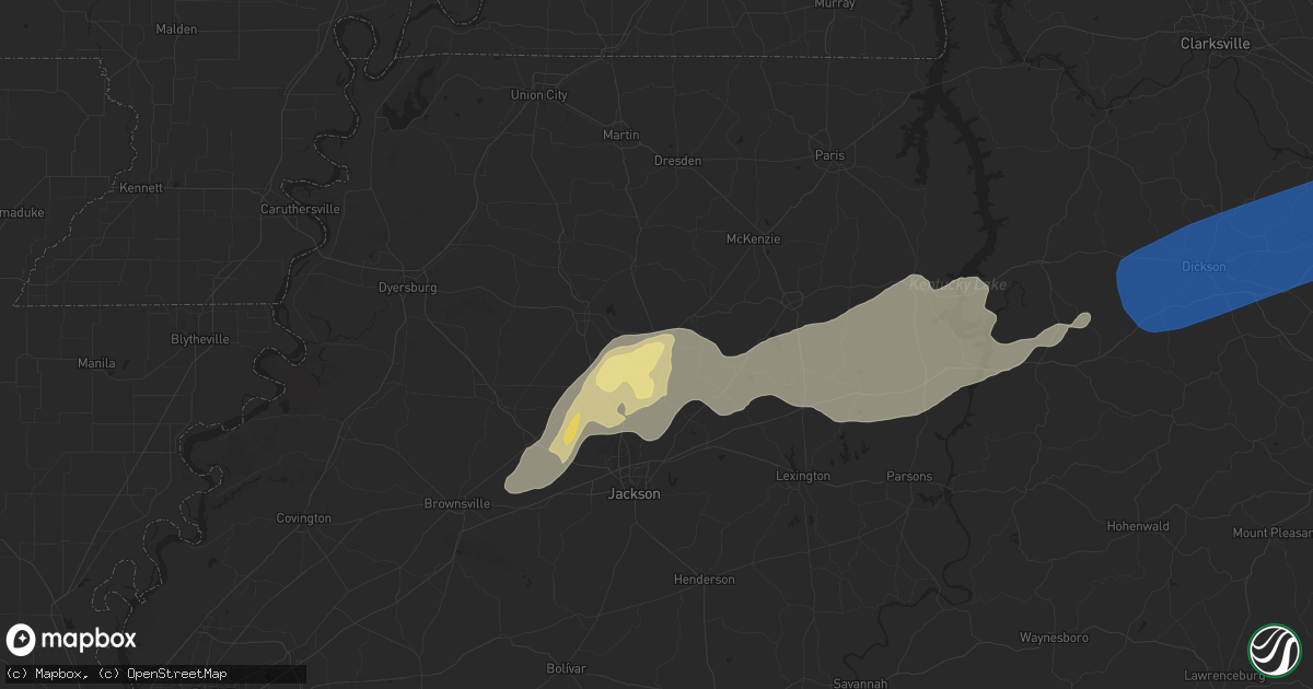 Hail map in Milan, TN on April 5, 2025