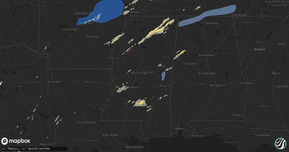 Hail map in Mississippi on April 5, 2025