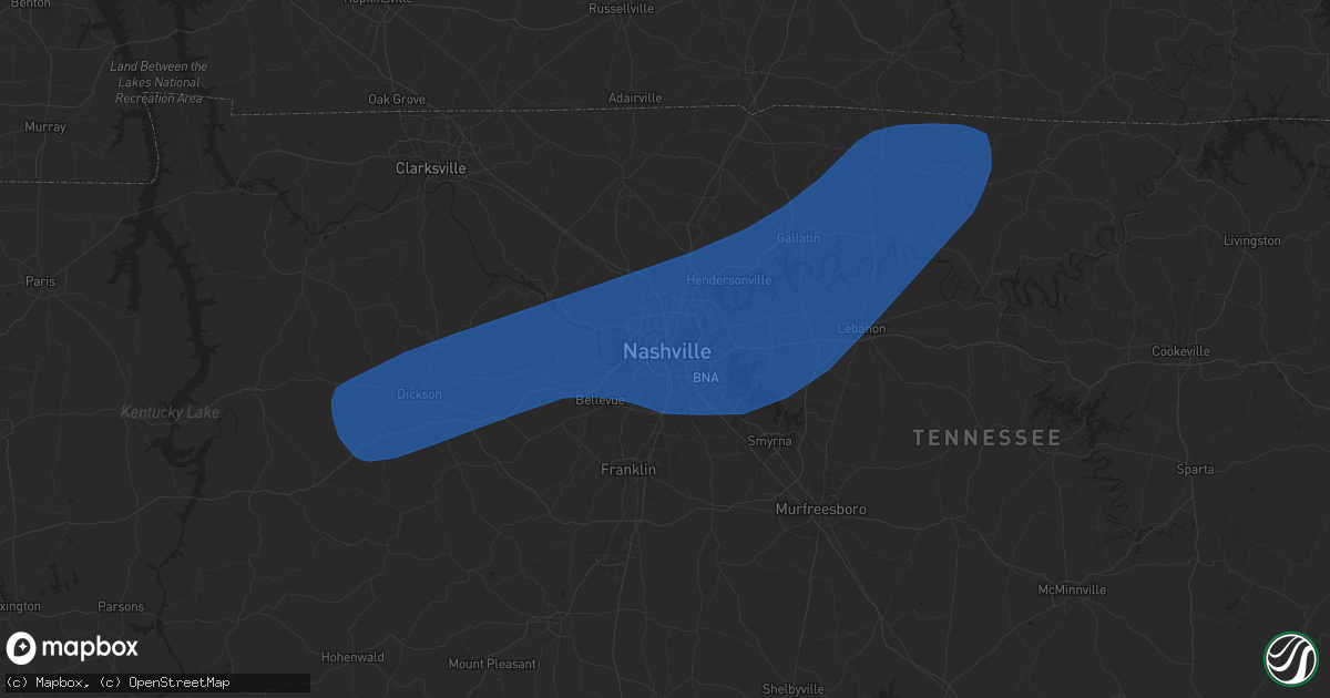 Hail map in Nashville, TN on April 5, 2025