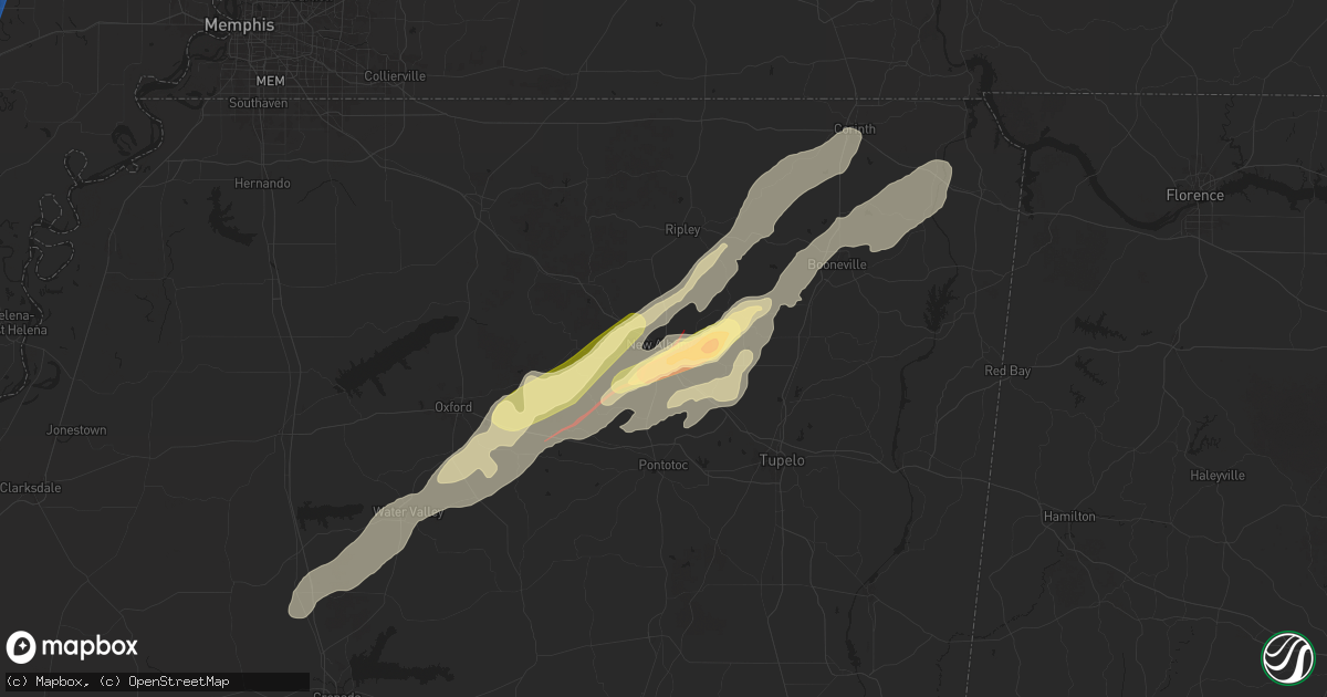 Hail map in New Albany, MS on April 5, 2025