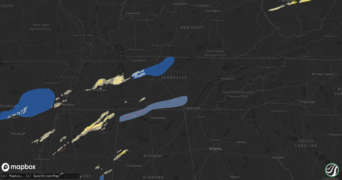 Hail map in Tennessee on April 5, 2025